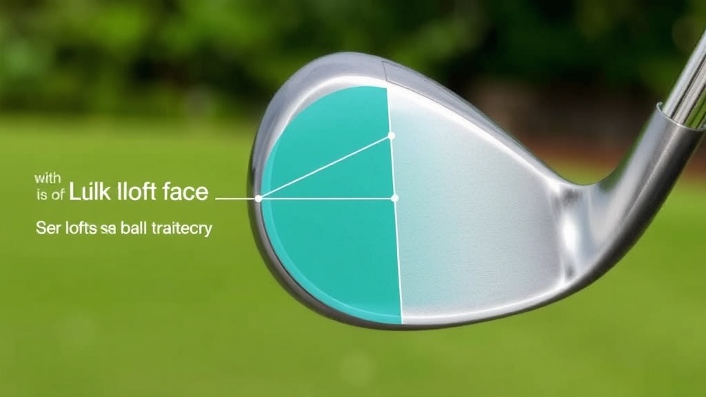 골프 클럽 페이스의 로프트 각도와 공의 발사 경로를 보여주는 물리적 다이어그램